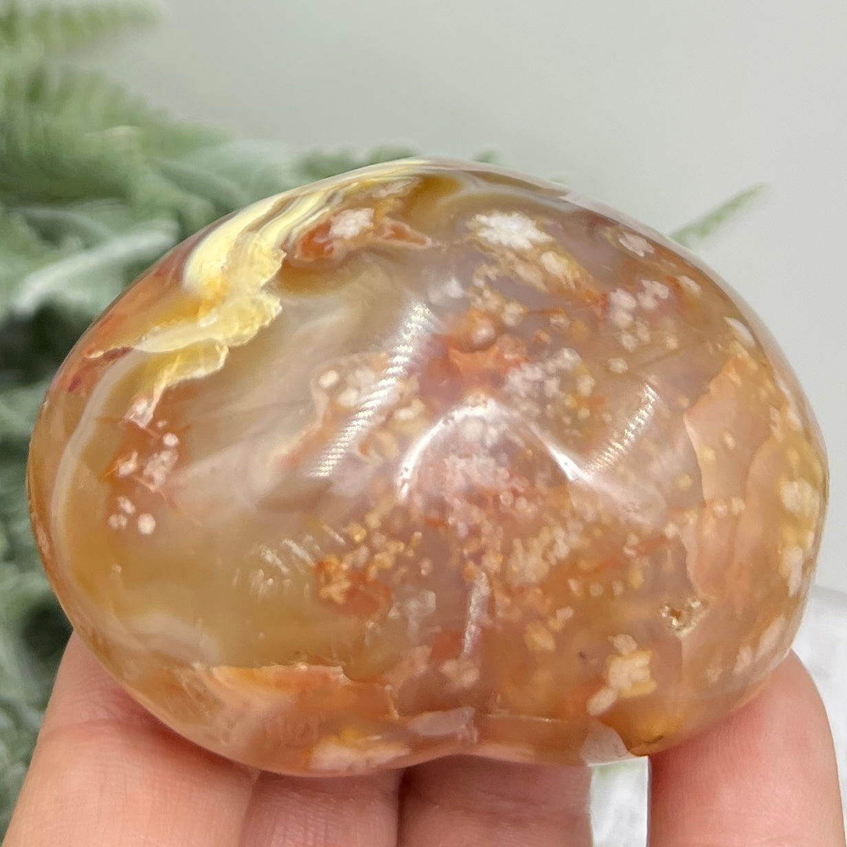 Red Flower Agate Heart Healing Crystal Carving 166g