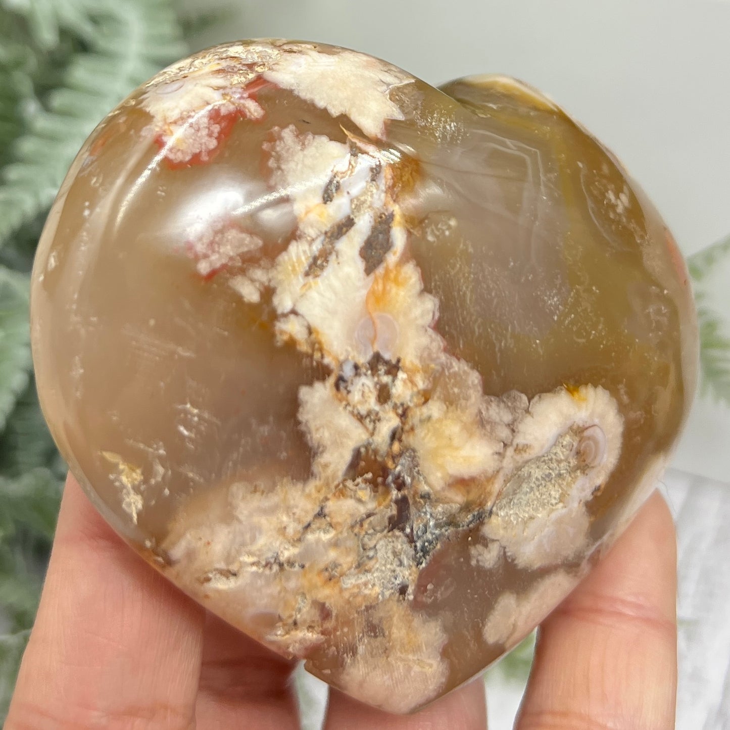 Flower Agate Heart Large Healing Crystal Carving 264g