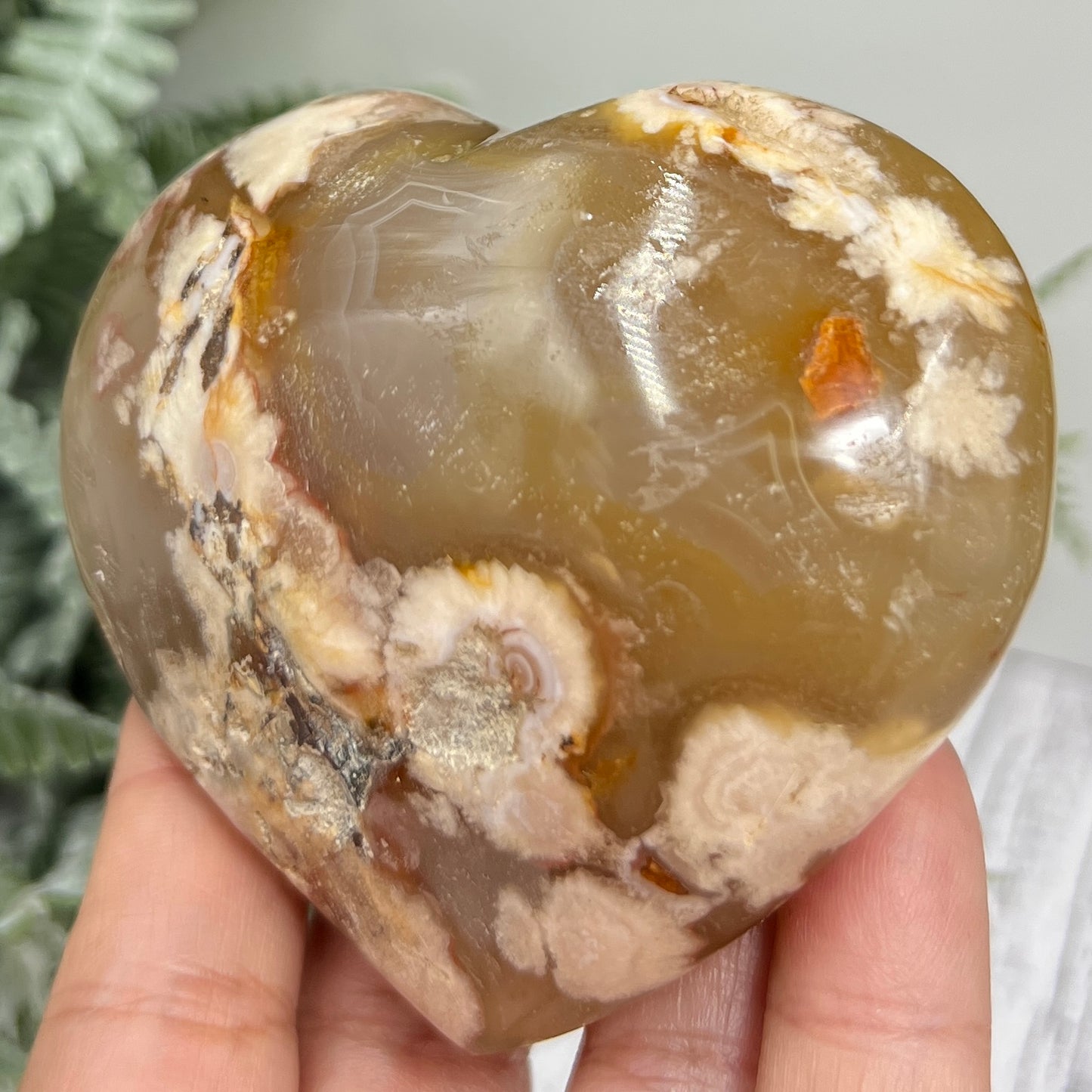 Flower Agate Heart Large Healing Crystal Carving 264g
