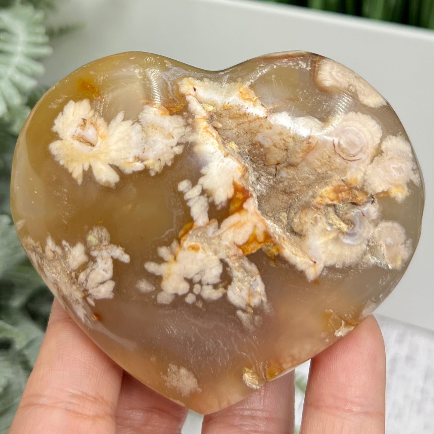 Flower Agate Heart Large Healing Crystal Carving 264g