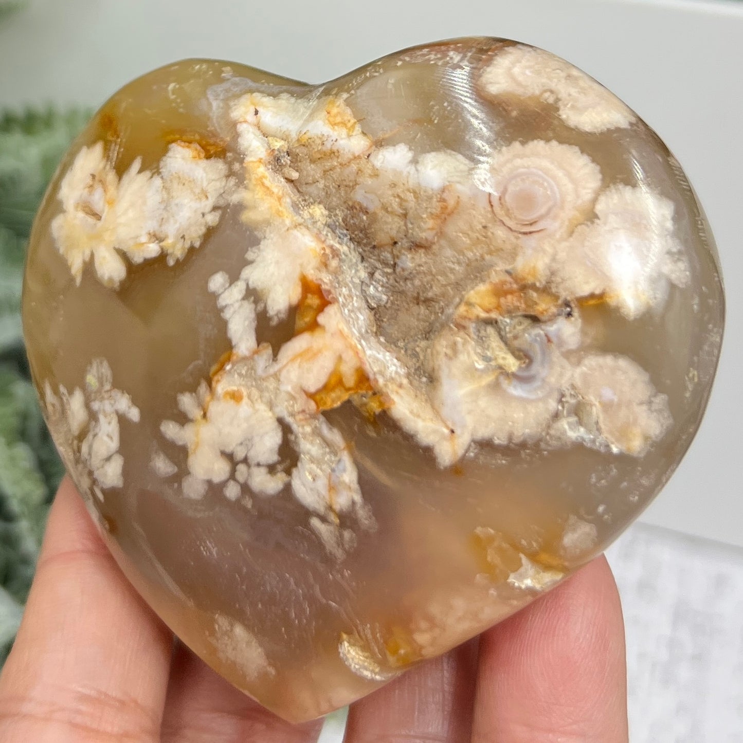 Flower Agate Heart Large Healing Crystal Carving 264g