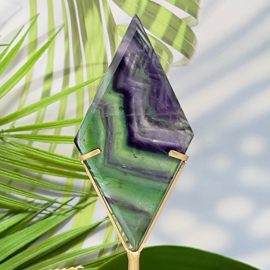Rainbow Fluorite Diamond Rhombus on Stand Healing Crystal Home Decoration