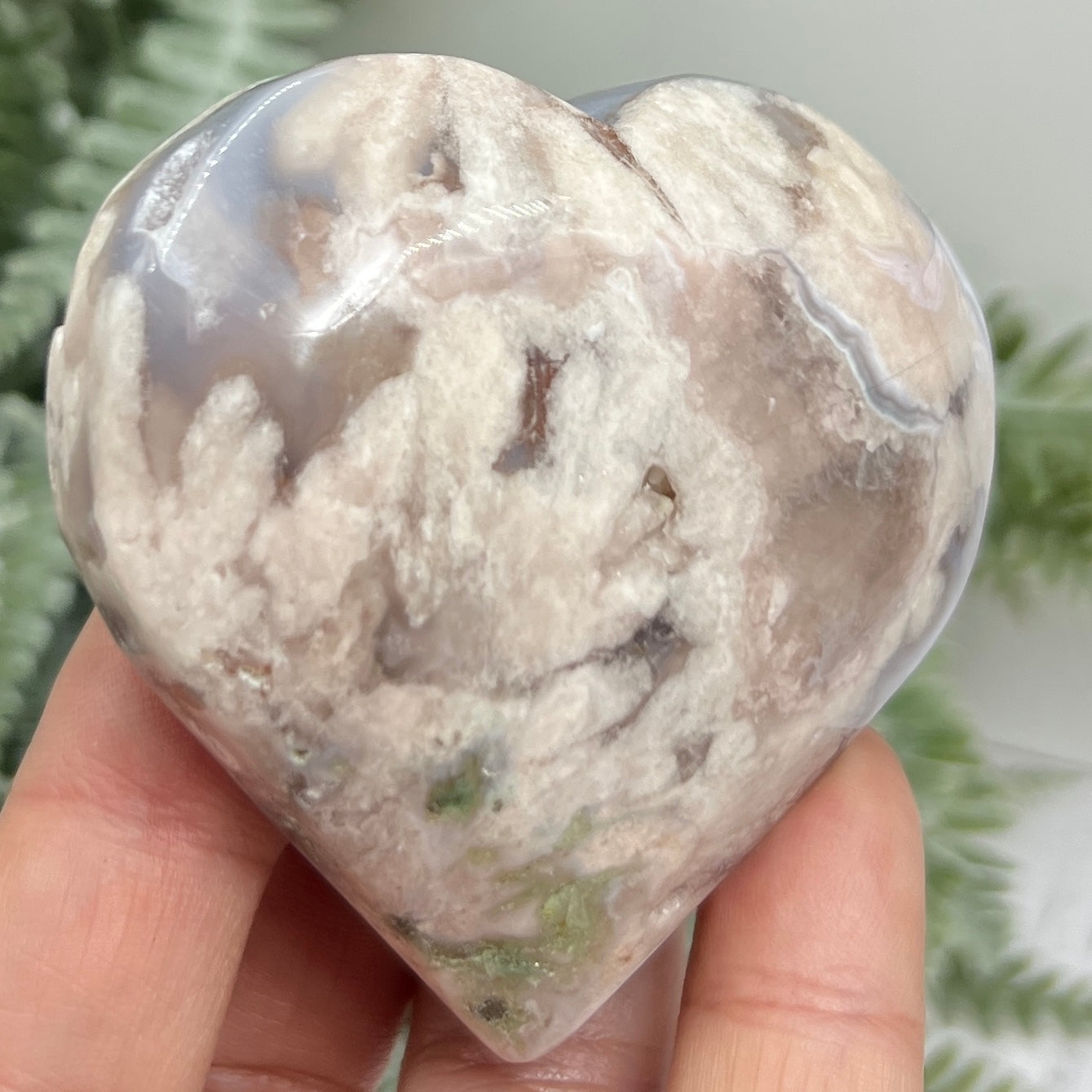 Flower Agate Heart Healing Crystal Carving 134g