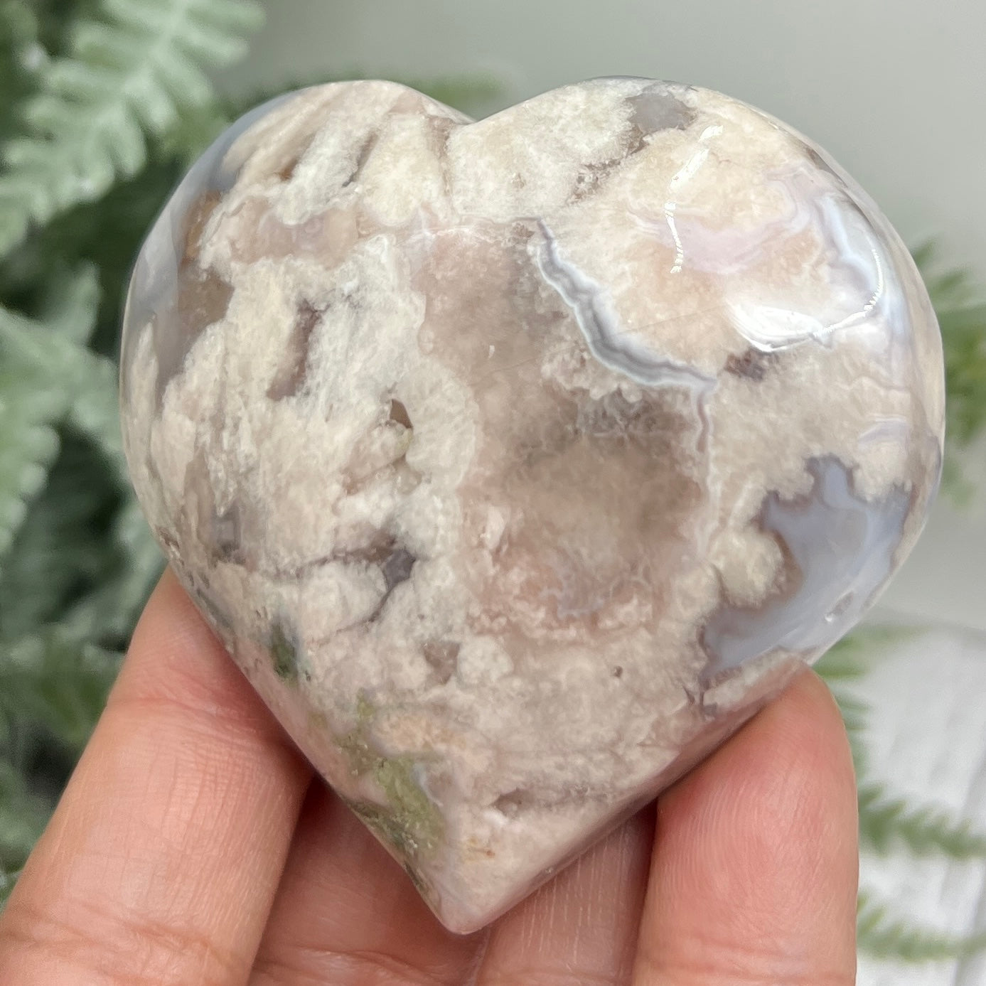 Flower Agate Heart Healing Crystal Carving 134g