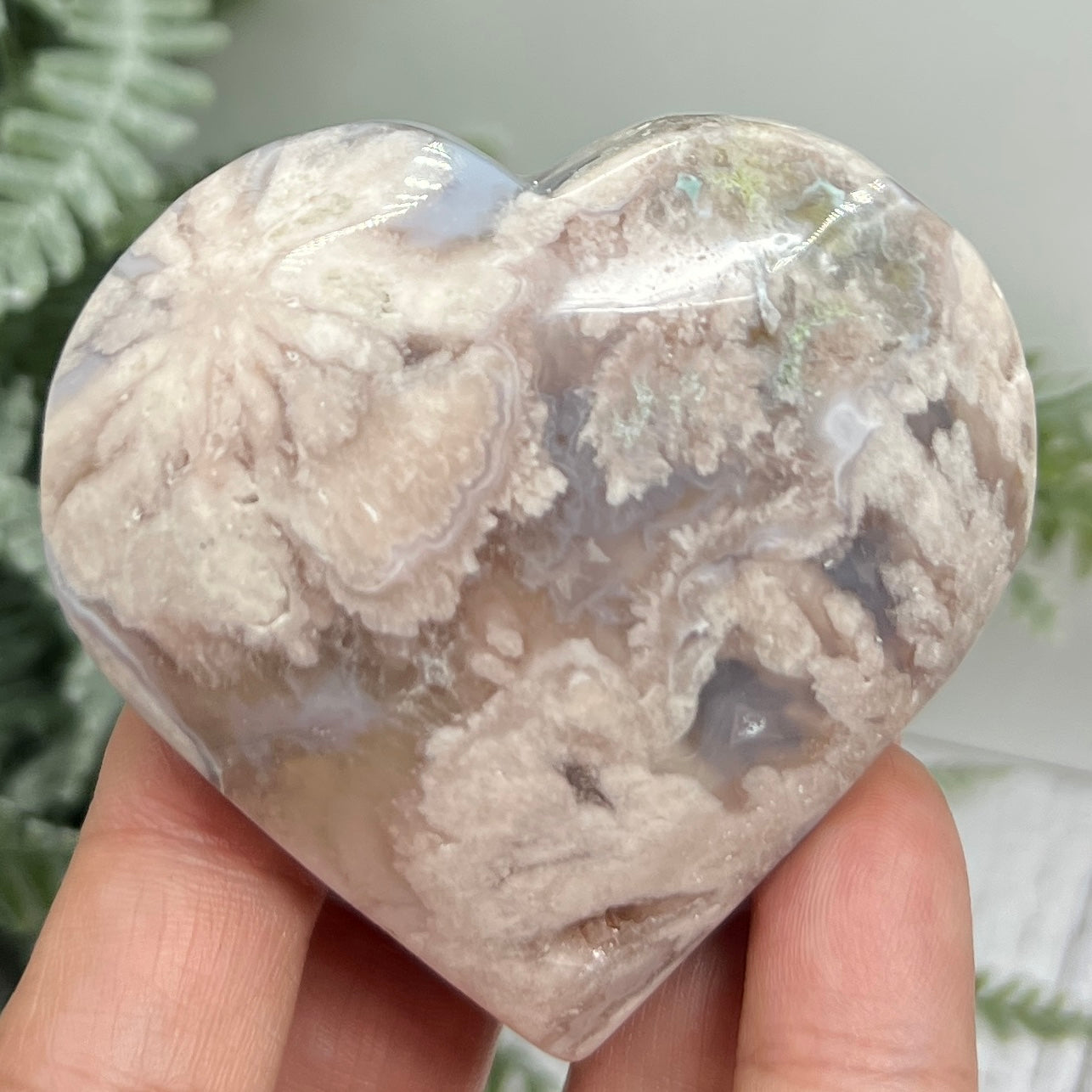 Flower Agate Heart Healing Crystal Carving 134g