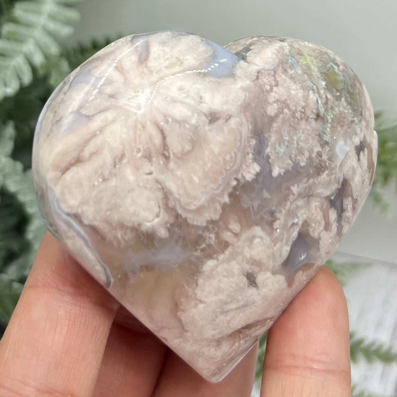 Flower Agate Heart Healing Crystal Carving 134g