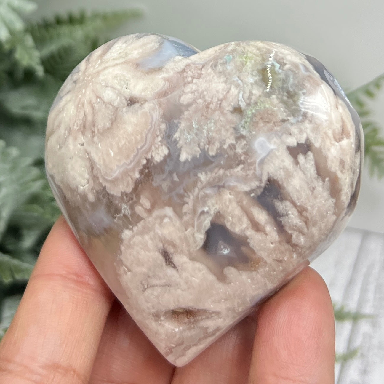 Flower Agate Heart Healing Crystal Carving 134g