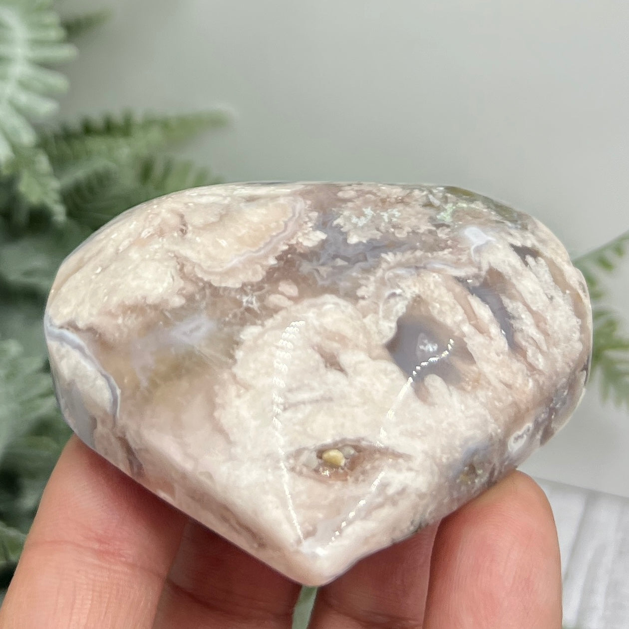 Flower Agate Heart Healing Crystal Carving 134g
