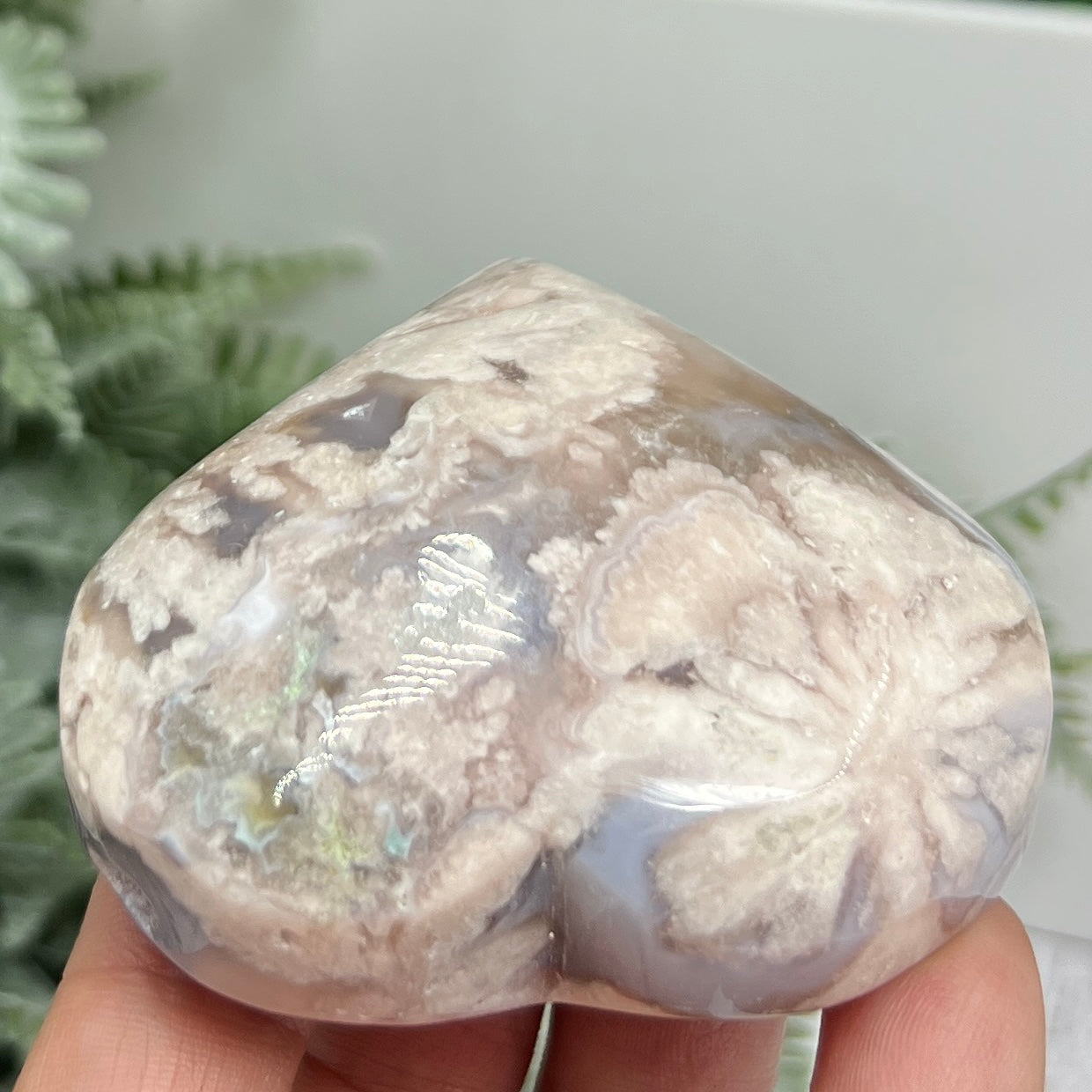 Flower Agate Heart Healing Crystal Carving 134g