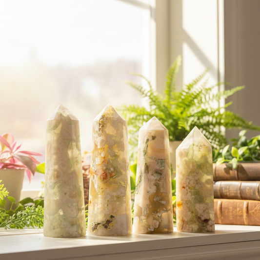 Green Flower Agate Sakura Rare Points Towers Crystal YOU CHOOSE