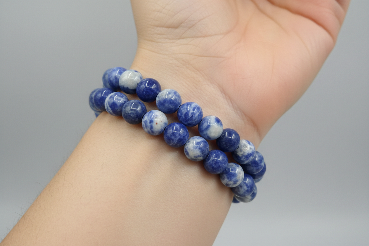 Blue Sodalite Bracelet Elastic Gemstone Jewellery Crystals 7mm Beads 16cm