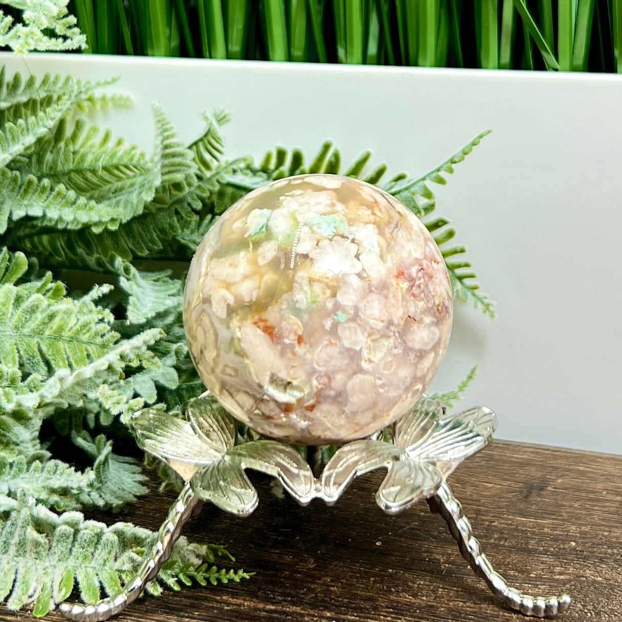 Flower Agate Sphere Healing Crystal Ball 224g 55mm