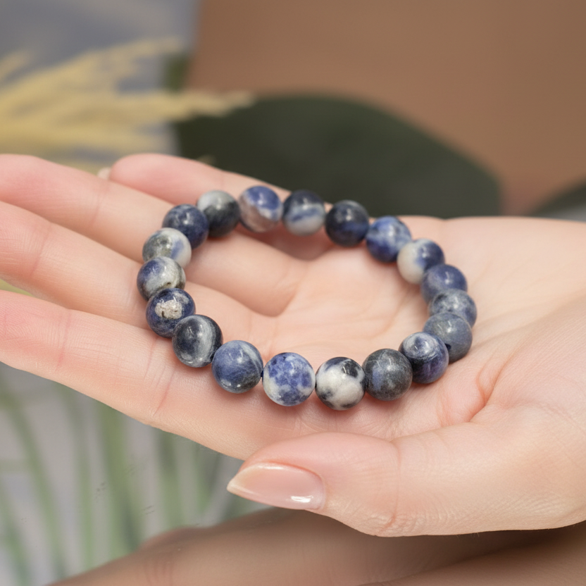 Blue Sodalite Bracelet Elastic Gemstone Jewellery Crystals 7mm Beads 16cm