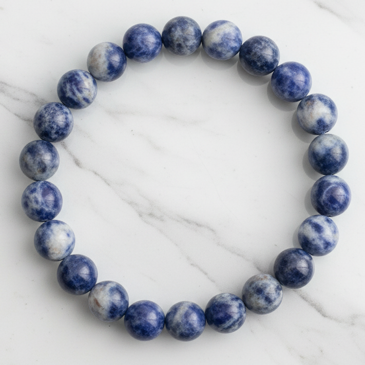 Blue Sodalite Bracelet Elastic Gemstone Jewellery Crystals 7mm Beads 16cm