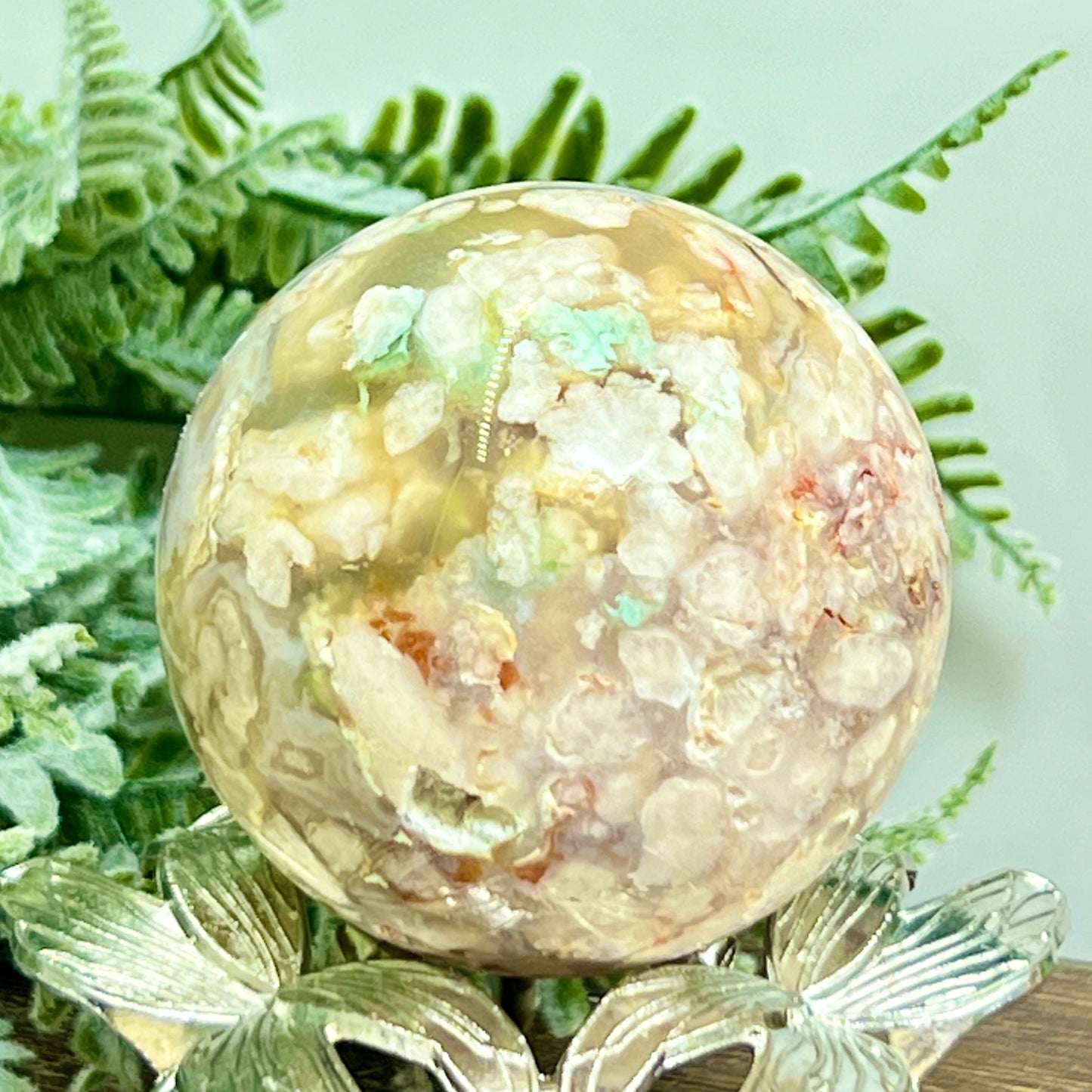Flower Agate Sphere Healing Crystal Ball 224g 55mm