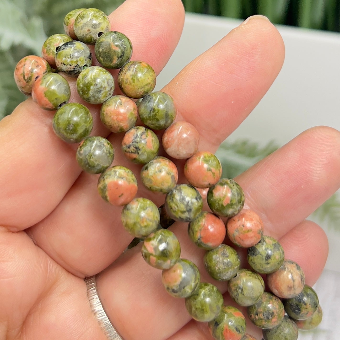 Unakite Bracelet Elastic Gemstone of Vision Jewellery Crystals 8mm Beads 16cm
