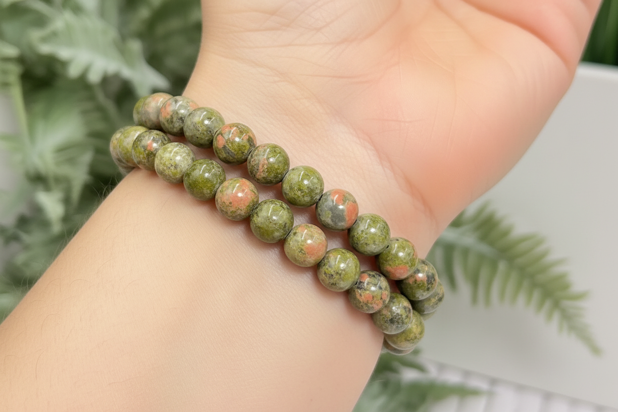 Unakite Bracelet Elastic Gemstone of Vision Jewellery Crystals 8mm Beads 16cm