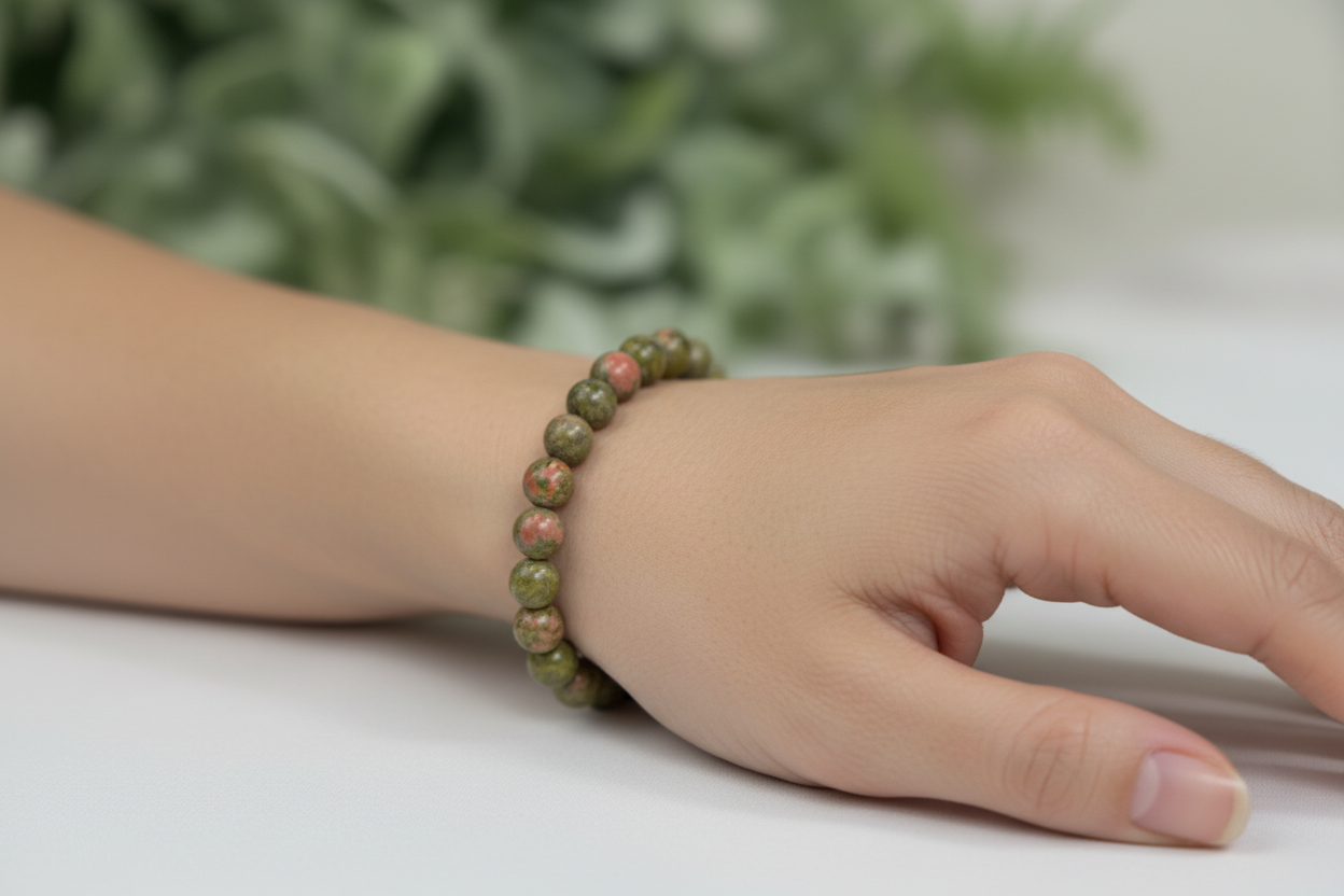 Unakite Bracelet Elastic Gemstone of Vision Jewellery Crystals 8mm Beads 16cm