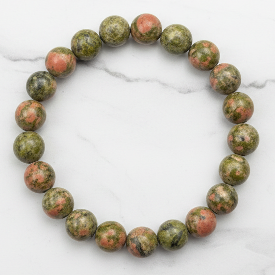 Unakite Bracelet Elastic Gemstone of Vision Jewellery Crystals 8mm Beads 16cm