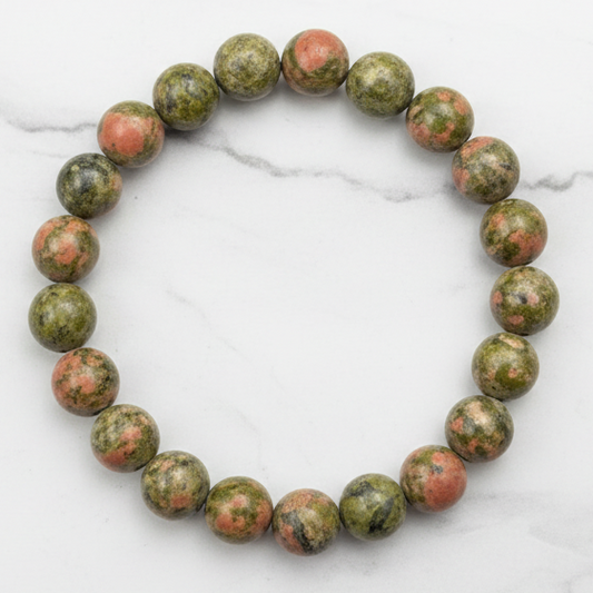 Unakite Bracelet Elastic Gemstone of Vision Jewellery Crystals 8mm Beads 16cm