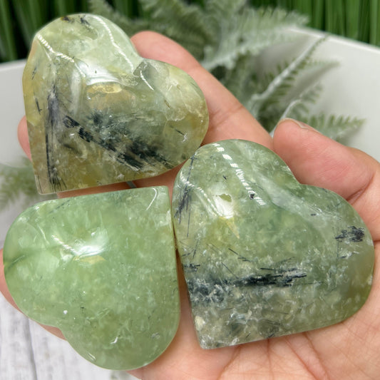 Prehnite Epidote Gemstone Hearts Crystal Carvings YOU CHOOSE