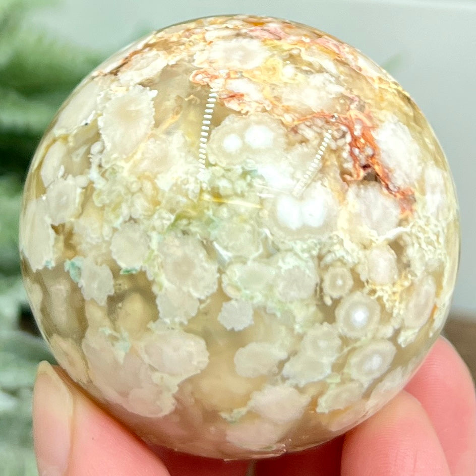Flower Agate Sphere Healing Crystal Ball 234g 56mm