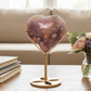 Pink Purple Amethyst Flower Agate Quartz Heart with Stand Crystal Carving 412g