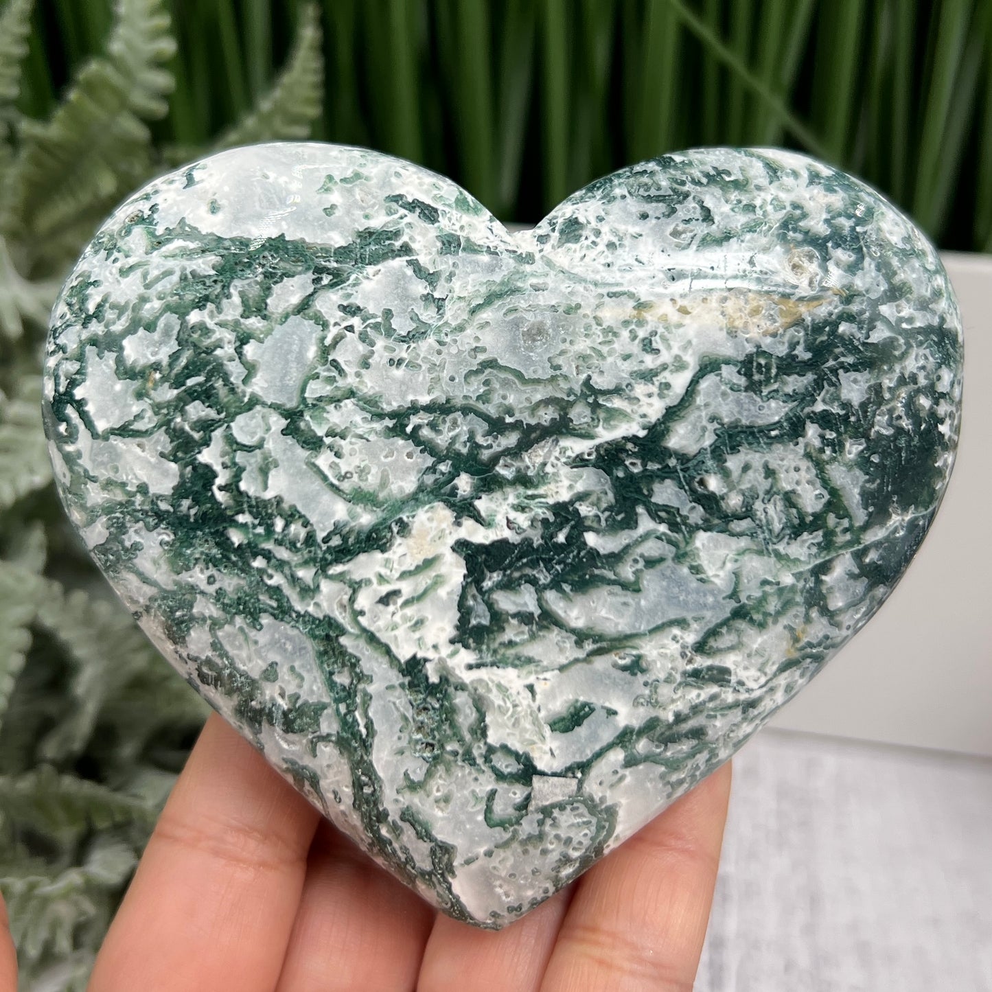 Tree Agate Heart Large Healing Crystal Carving 472g