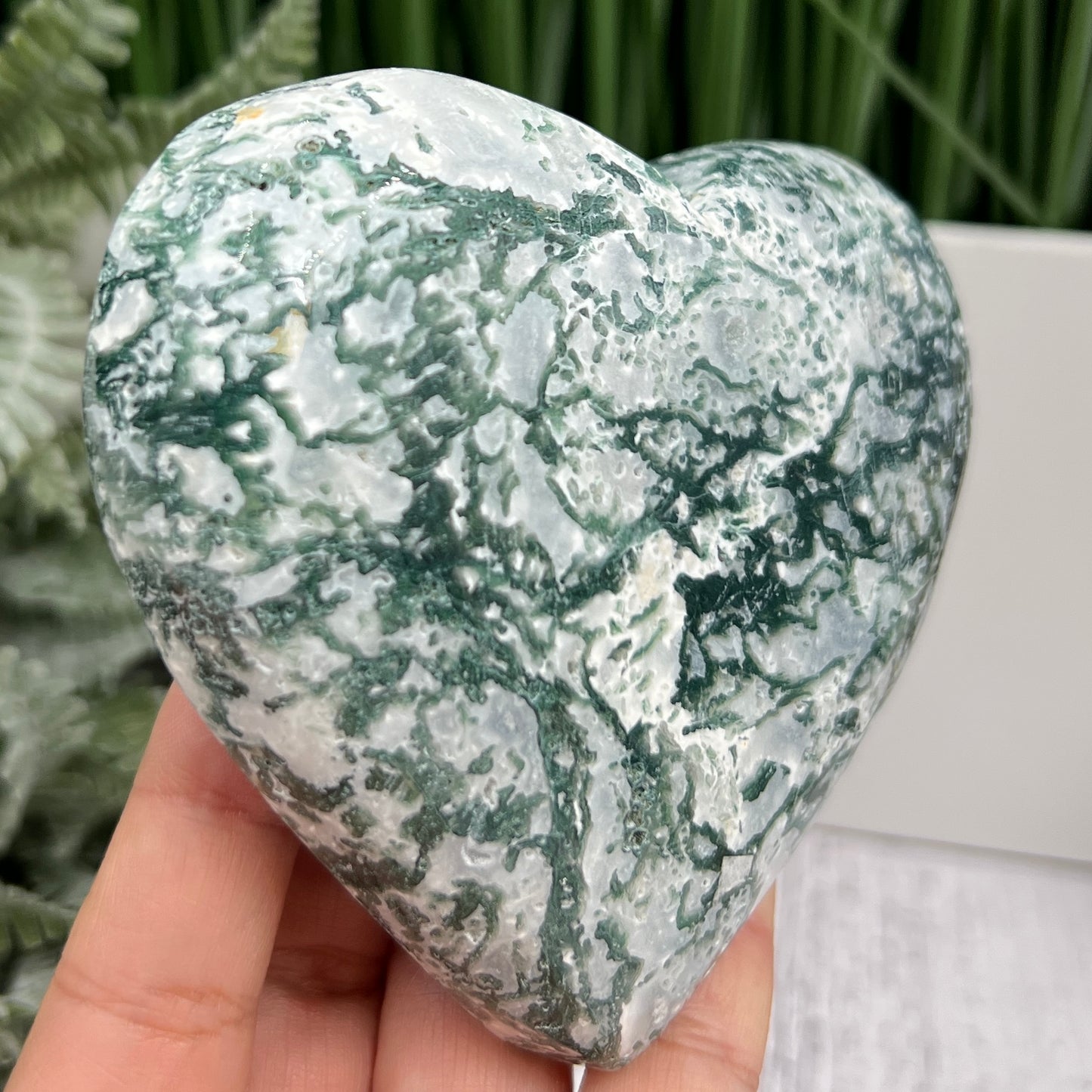 Tree Agate Heart Large Healing Crystal Carving 472g