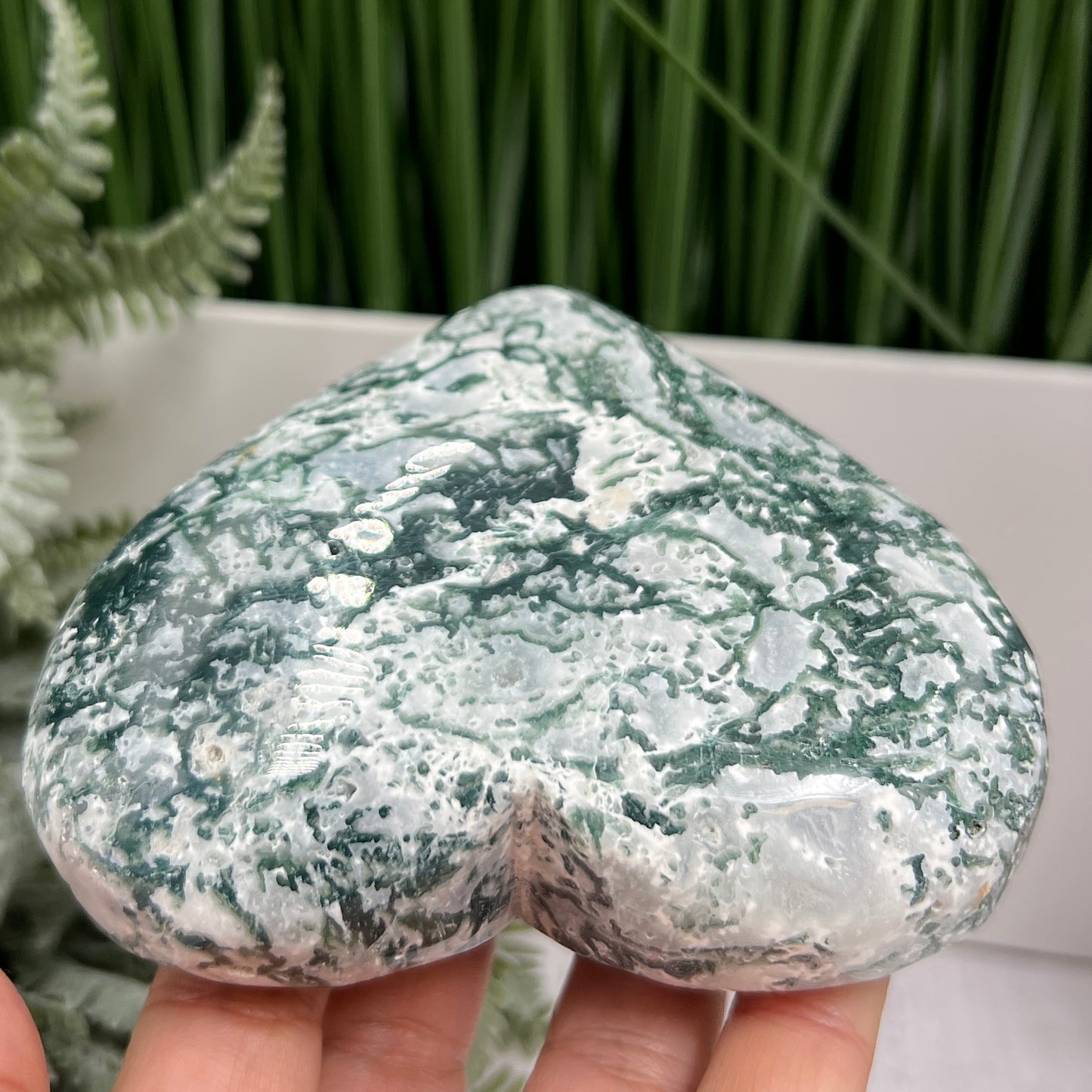 Tree Agate Heart Large Healing Crystal Carving 472g