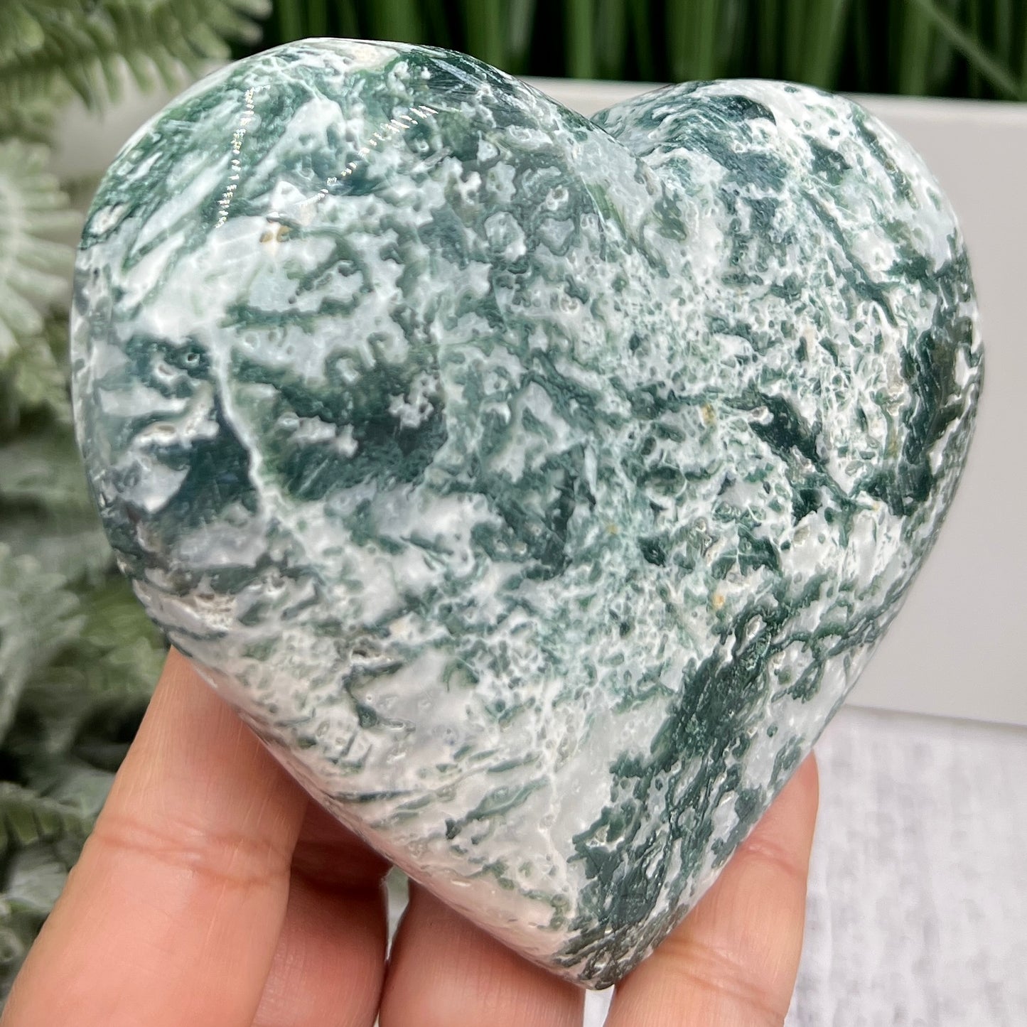 Tree Agate Heart Large Healing Crystal Carving 472g