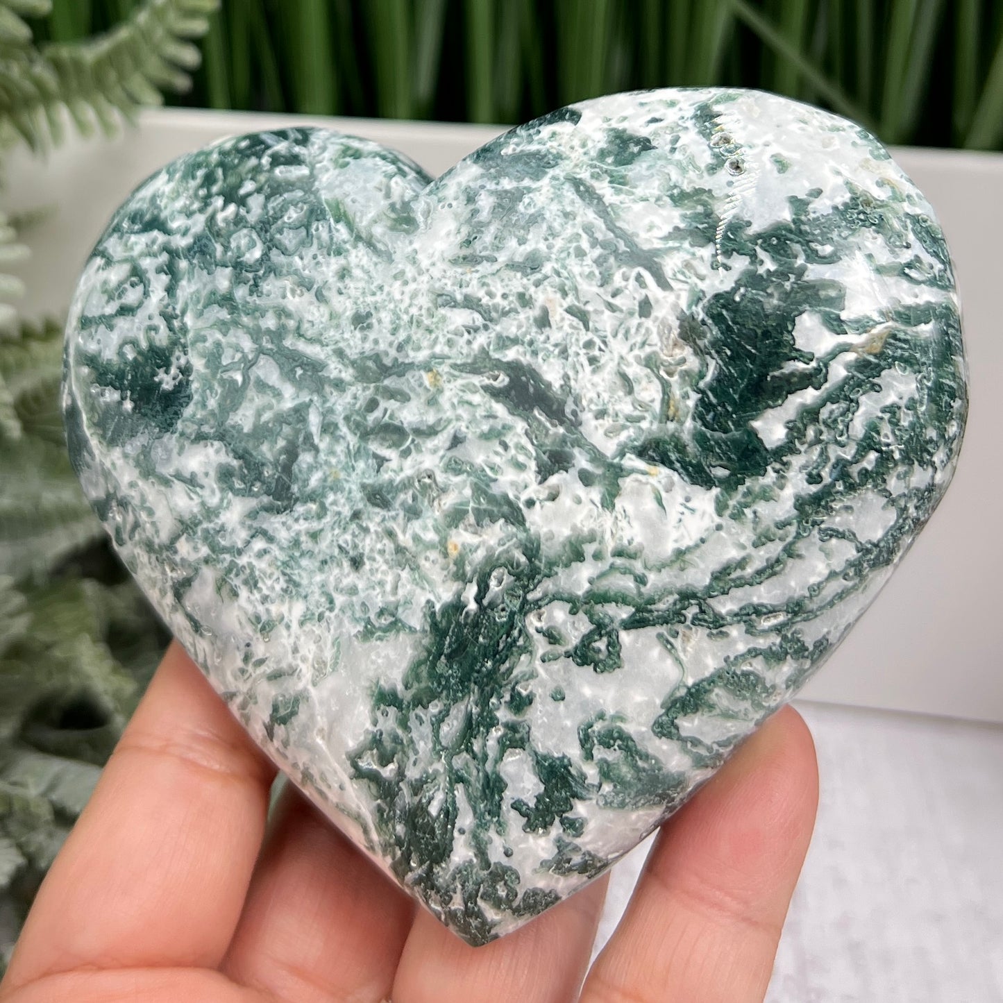 Tree Agate Heart Large Healing Crystal Carving 472g