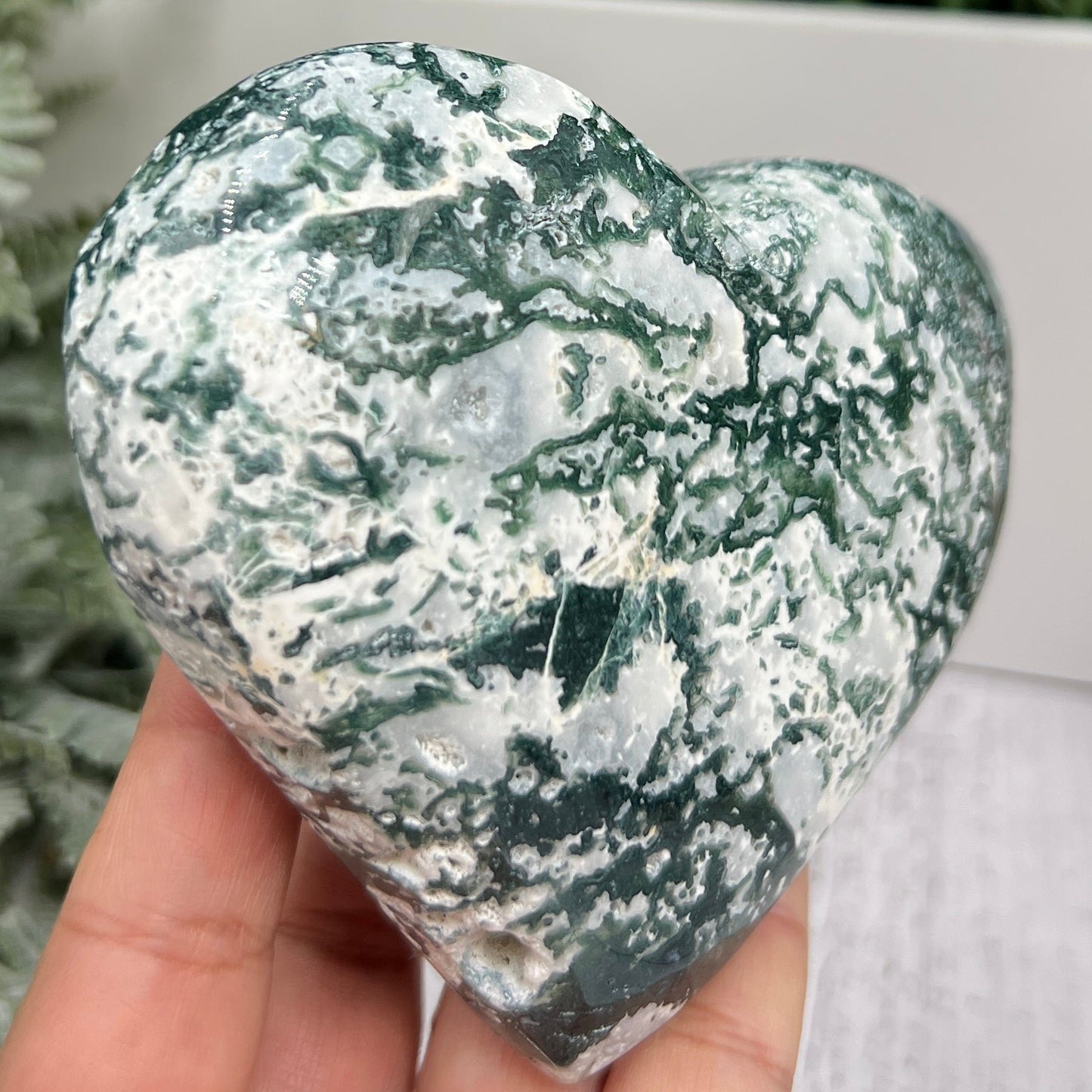 Tree Agate Heart Large Healing Crystal Carving 494g
