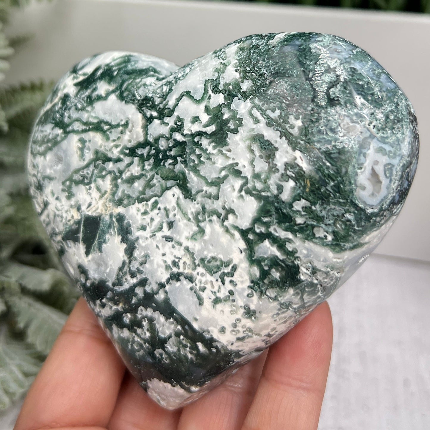Tree Agate Heart Large Healing Crystal Carving 494g