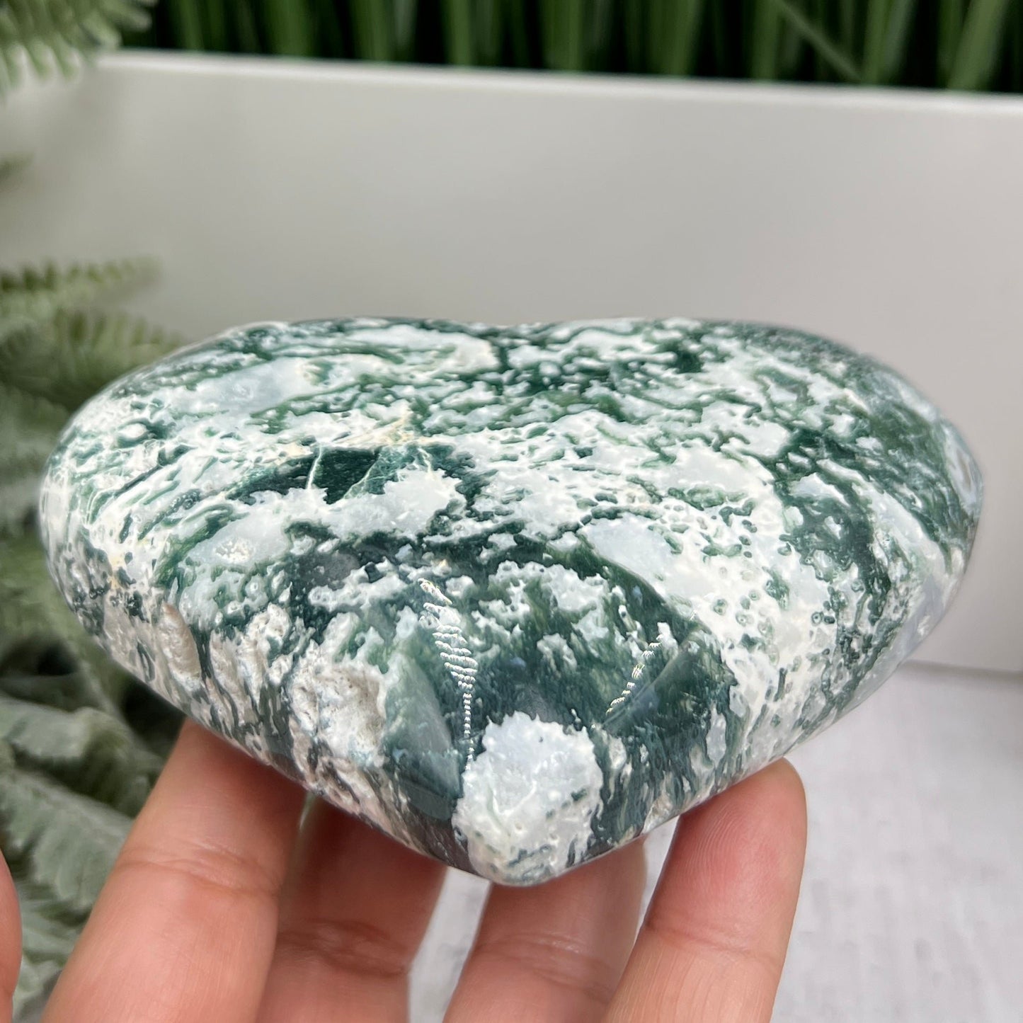 Tree Agate Heart Large Healing Crystal Carving 494g