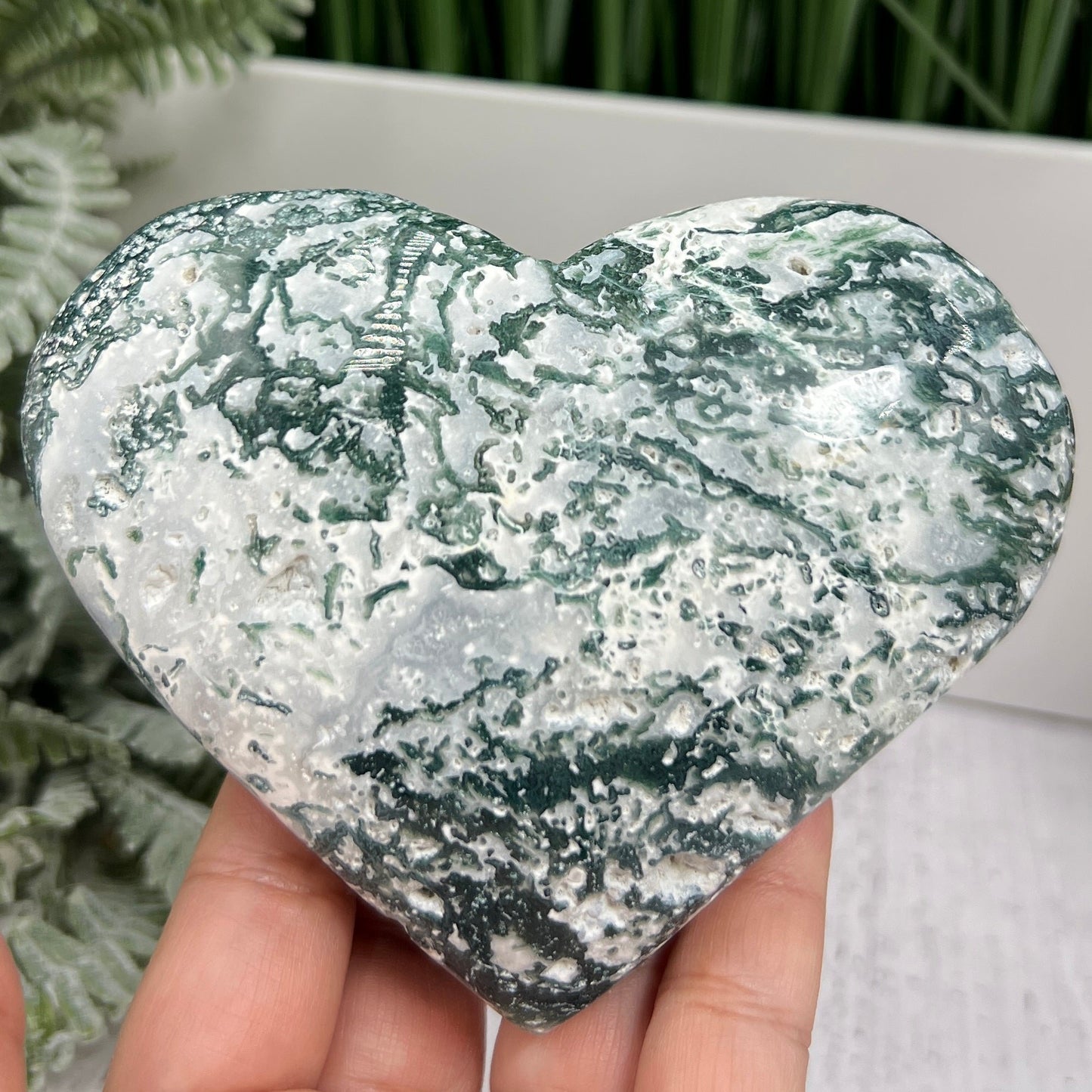 Tree Agate Heart Large Healing Crystal Carving 494g