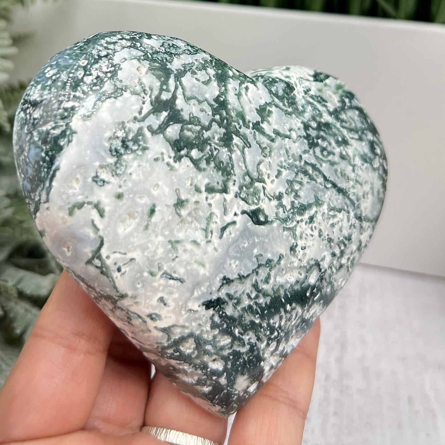 Tree Agate Heart Large Healing Crystal Carving 494g