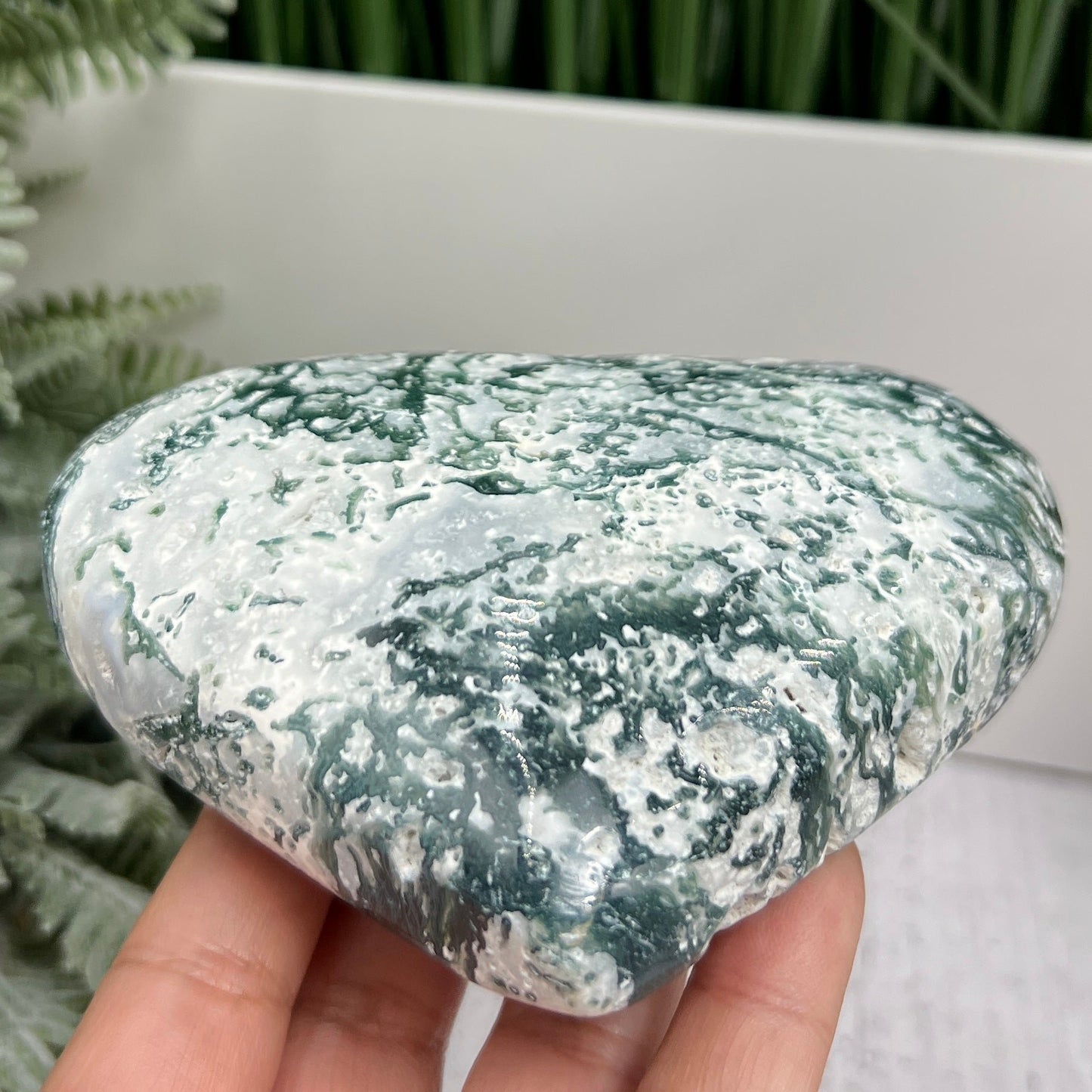Tree Agate Heart Large Healing Crystal Carving 494g