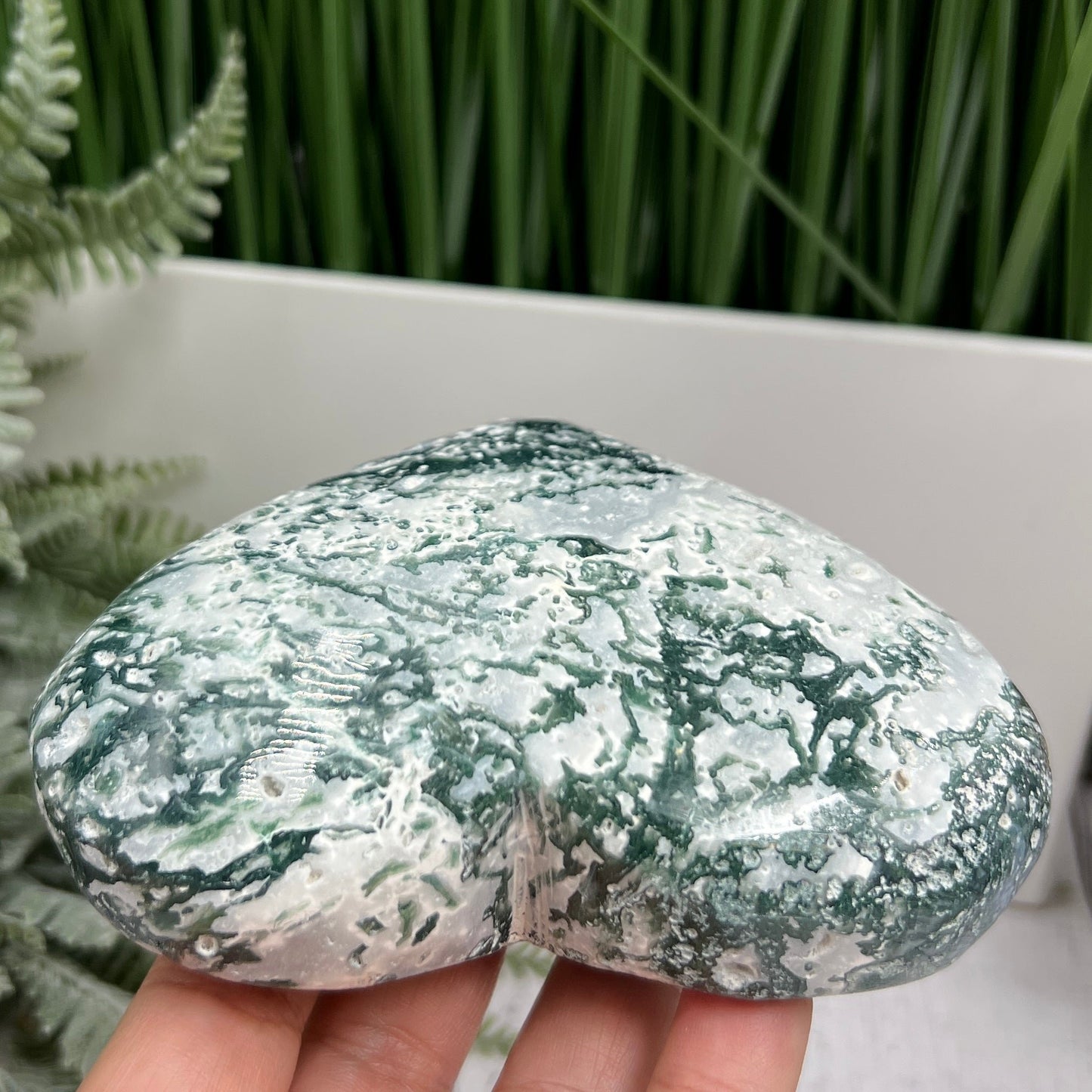 Tree Agate Heart Large Healing Crystal Carving 494g