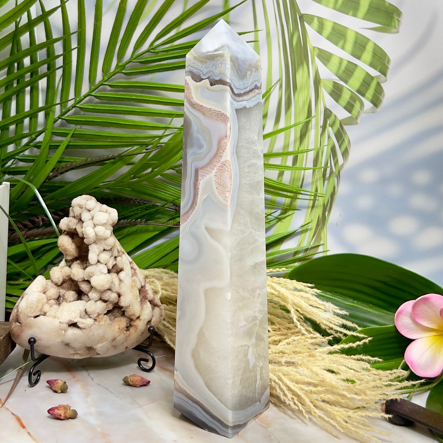 Blue Agate Quartz Tower Large Crystal Generator 1431g 276mm