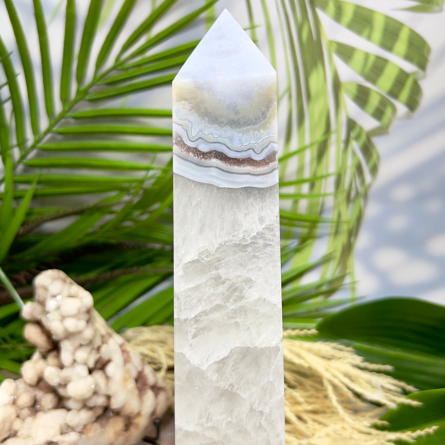 Blue Agate Quartz Tower Large Crystal Generator 1431g 276mm
