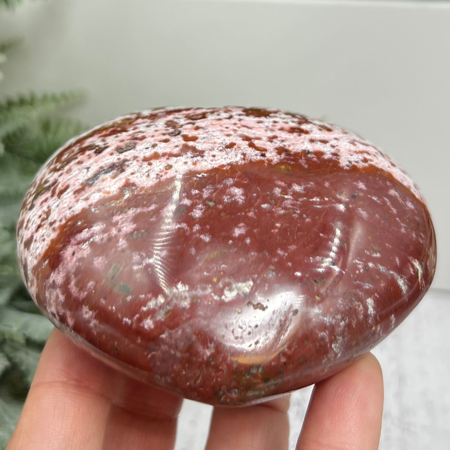 Pink Orbicular Ocean Sea Jasper Gemstone of Joy Heart Crystal Carving 388g