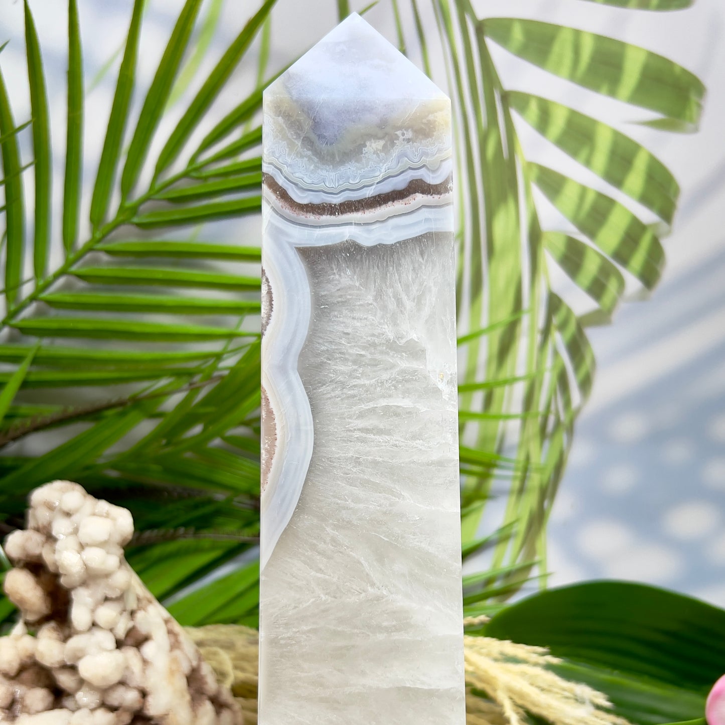 Blue Agate Quartz Tower Large Crystal Generator 1431g 276mm