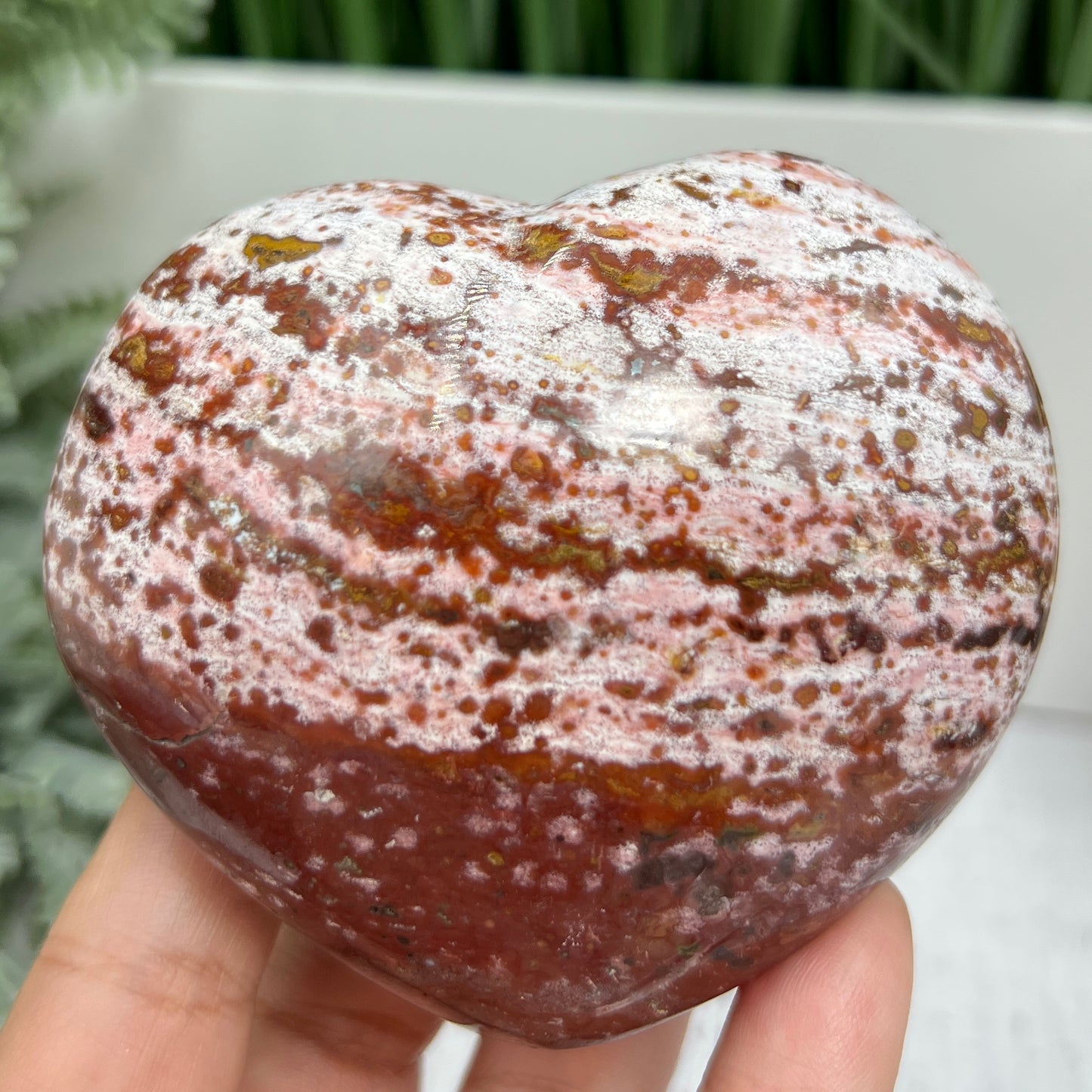 Pink Orbicular Ocean Sea Jasper Gemstone of Joy Heart Crystal Carving 388g
