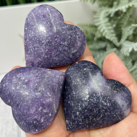 Lepidolite Purple Mica Hearts Healing Crystal Carvings YOU CHOOSE