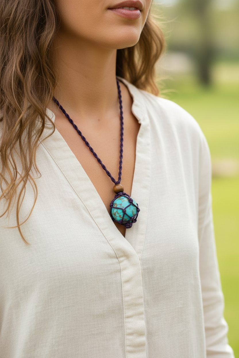 Crystal Macrame Tumbled Stone Necklaces Wearable Crystals