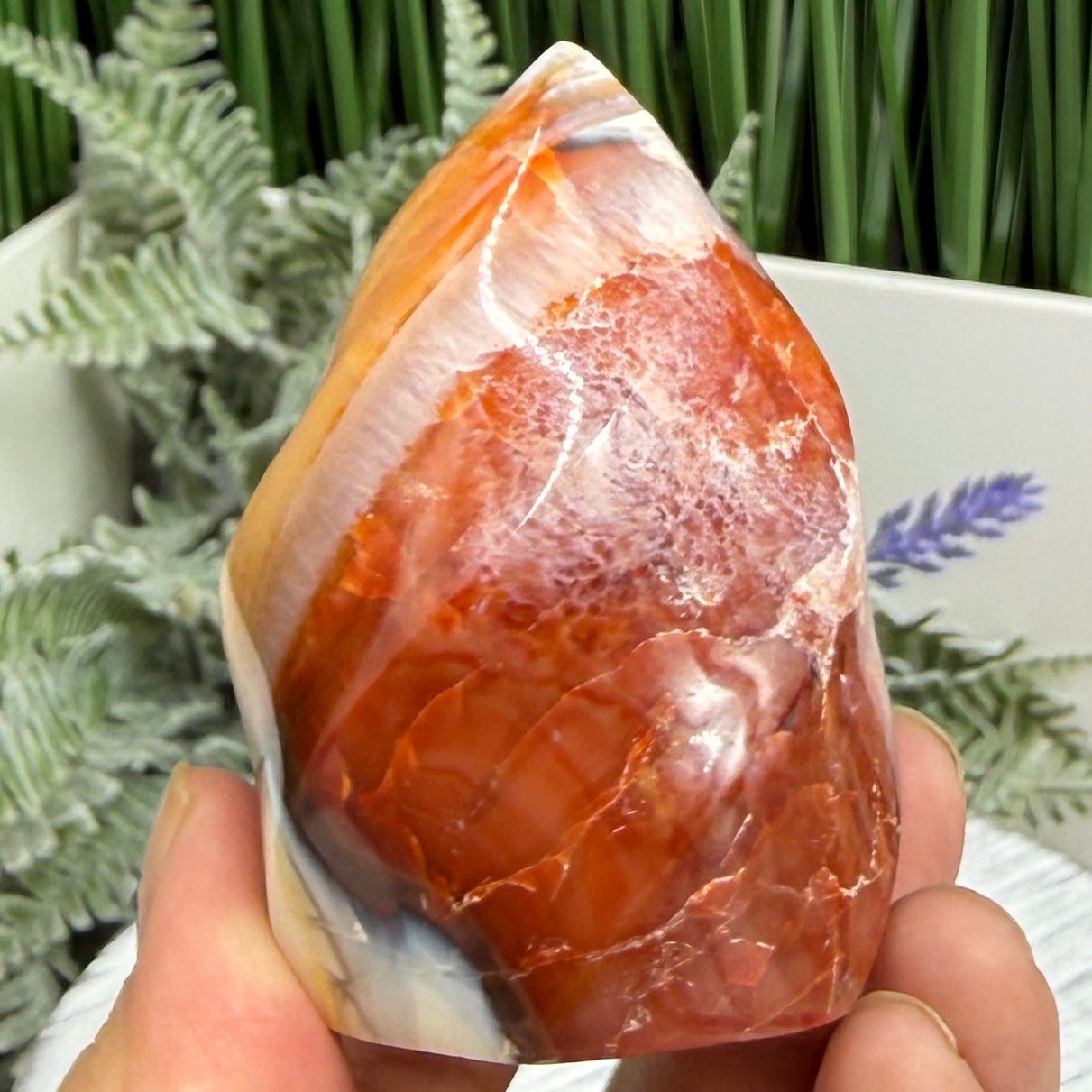 Carnelian with Orca Agate Quartz Flame Free Form Healing Crystal 219g