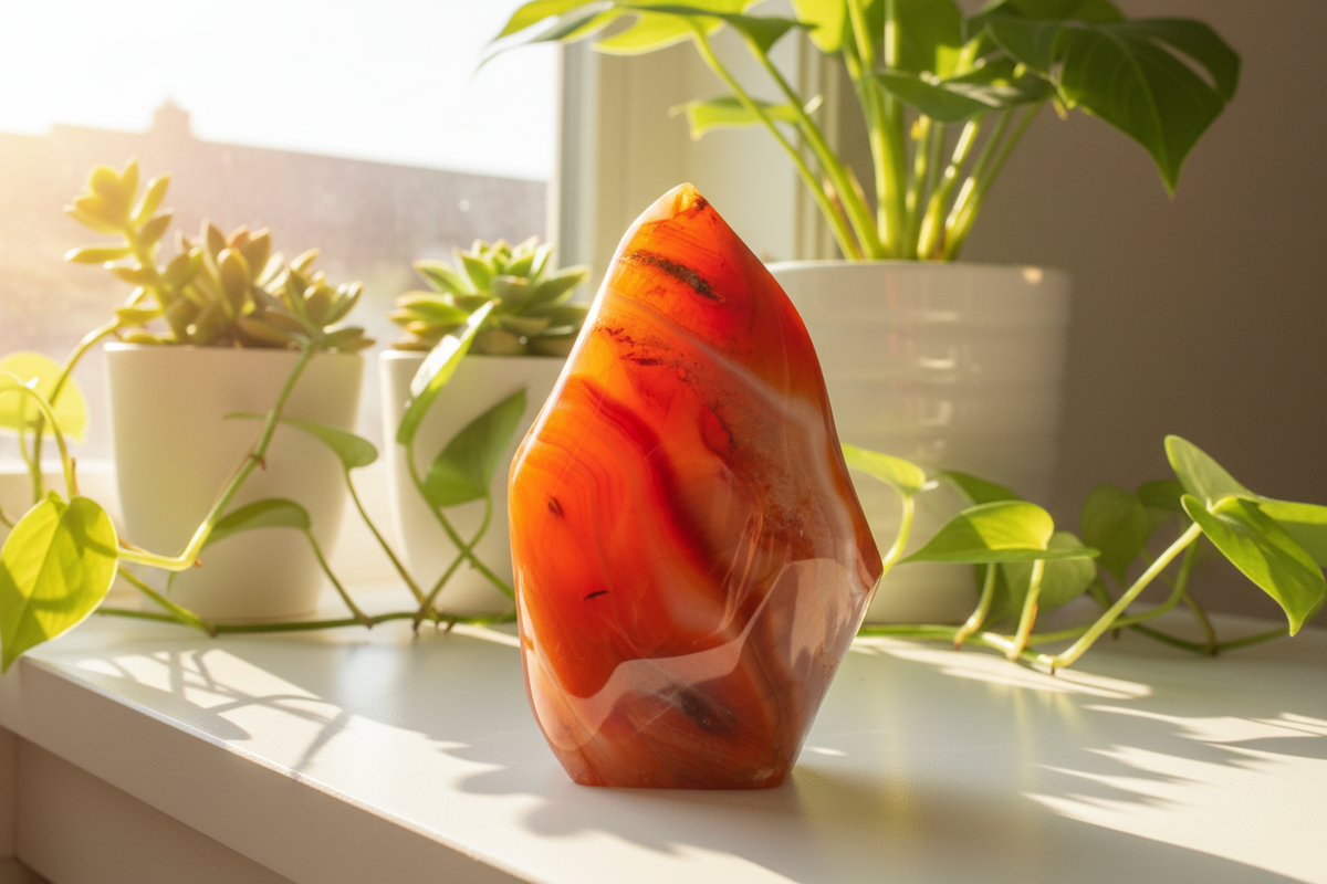 Carnelian with Orca Agate Quartz Flame Free Form Healing Crystal 161g