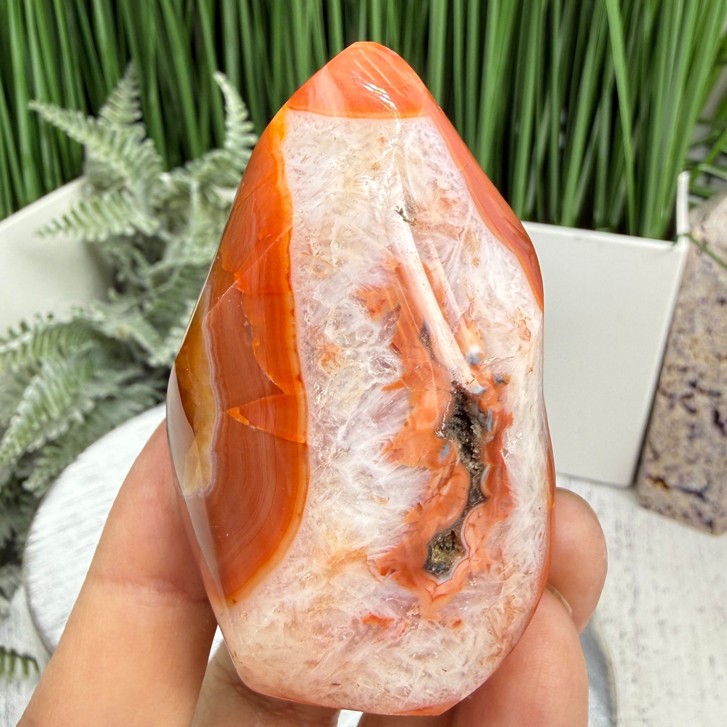 Carnelian with Orca Agate Quartz Flame Free Form Healing Crystal 155g