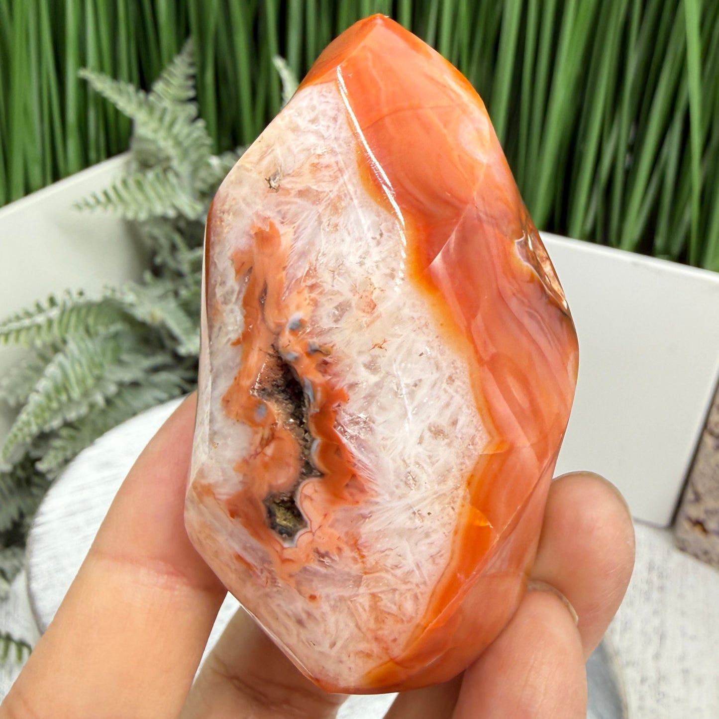 Carnelian with Orca Agate Quartz Flame Free Form Healing Crystal 155g